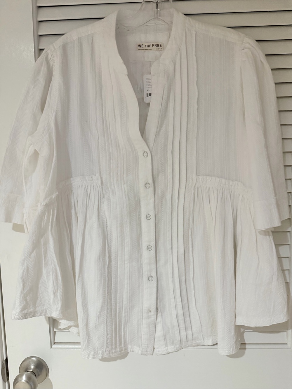 Free People White Pintuck Button-Front Peasant Blouse